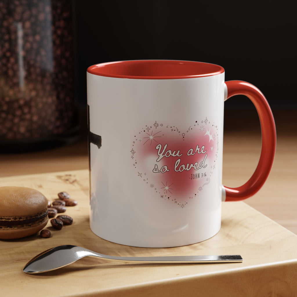 Christian Coffee Mug — 'You Are So Loved' Heart Design (Cross Accent)
