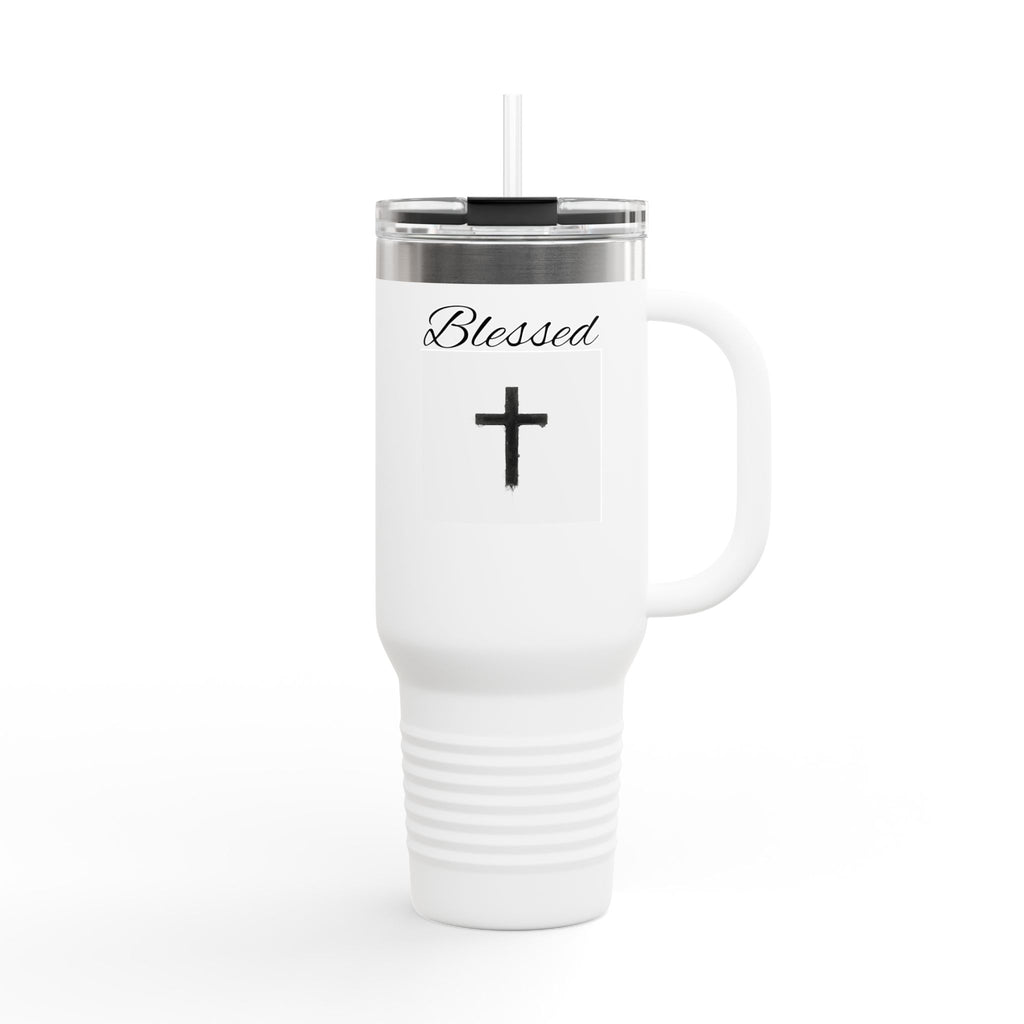 40oz Insulated Travel Mug — "I Am Saved" Cross Design