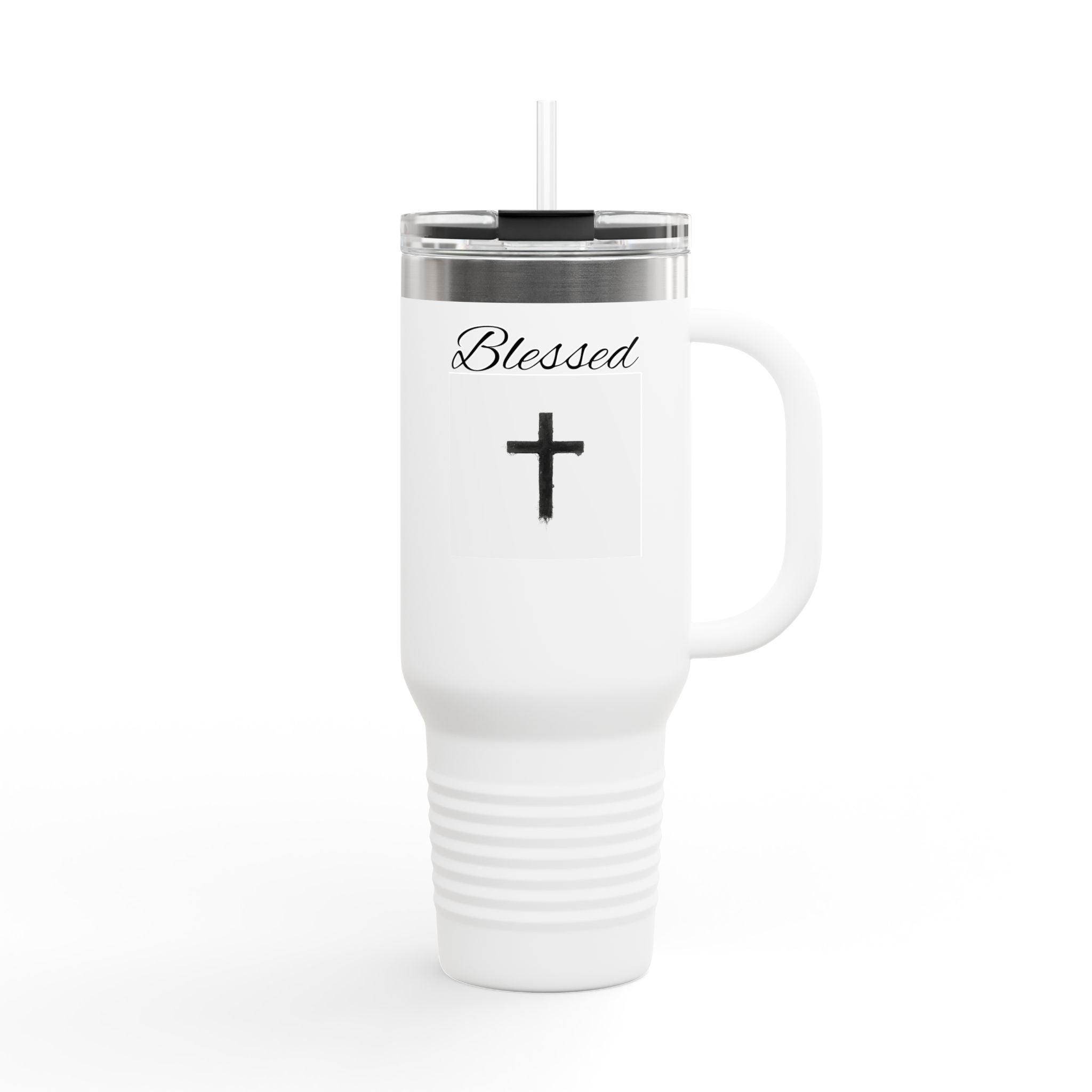 40oz Insulated Travel Mug — "I Am Saved" Cross Design