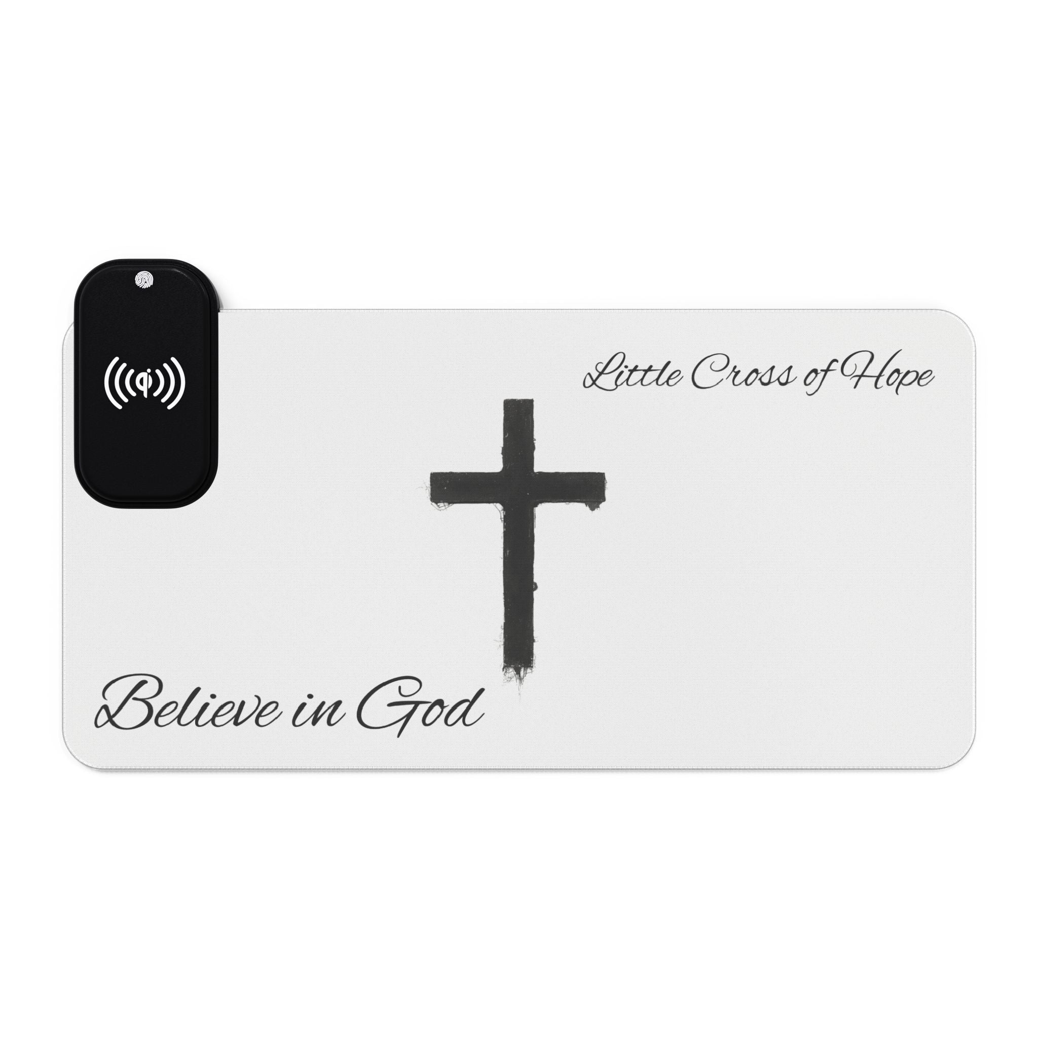 LED Wireless Charging Mouse Pad — "Believe in God" Cross Design