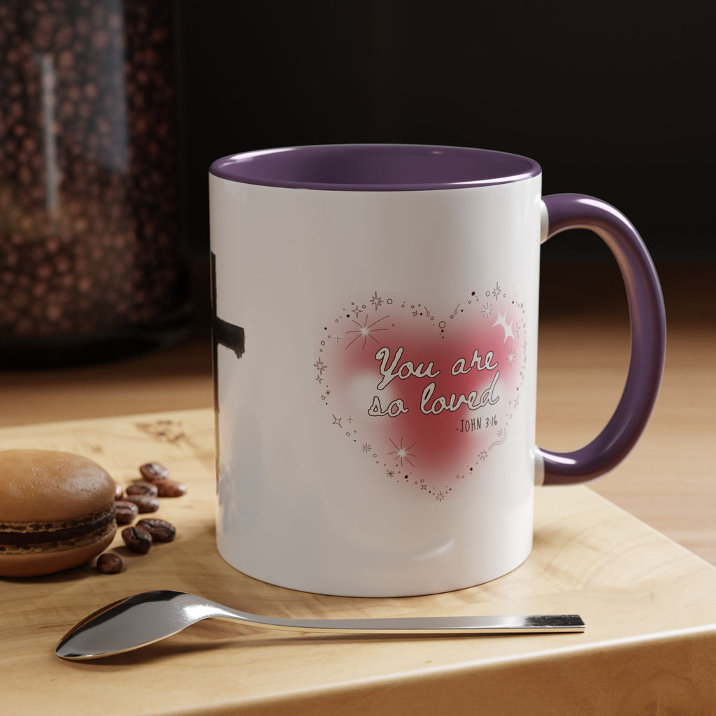Christian Coffee Mug — 'You Are So Loved' Heart Design (Cross Accent)