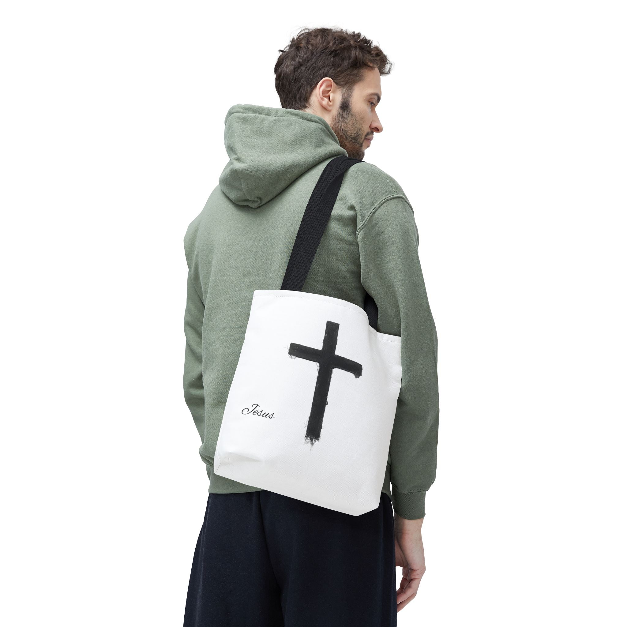 Religious Tote Bag - Black Brushstroke Cross “Little Cross of Hope”