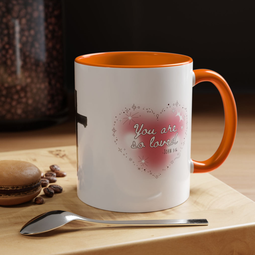Christian Coffee Mug — 'You Are So Loved' Heart Design (Cross Accent)