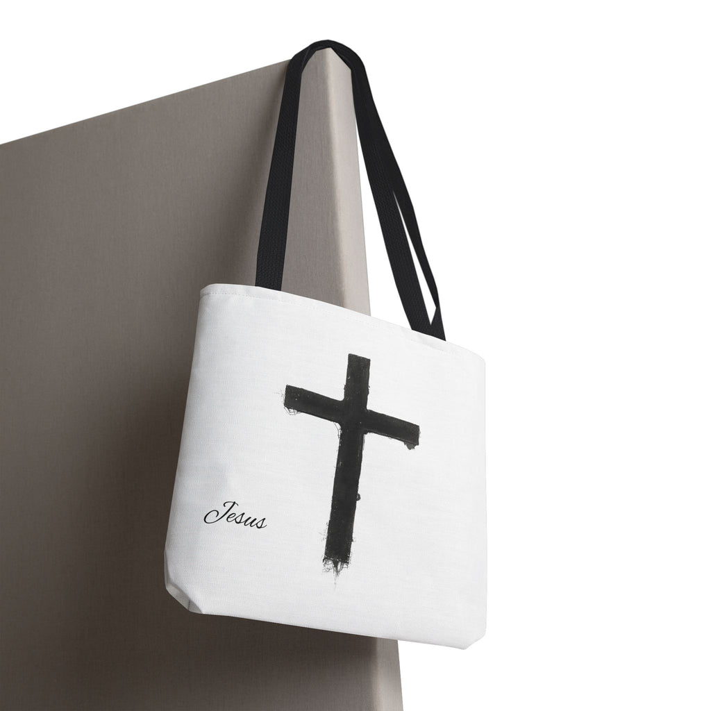 Religious Tote Bag - Black Brushstroke Cross “Little Cross of Hope”