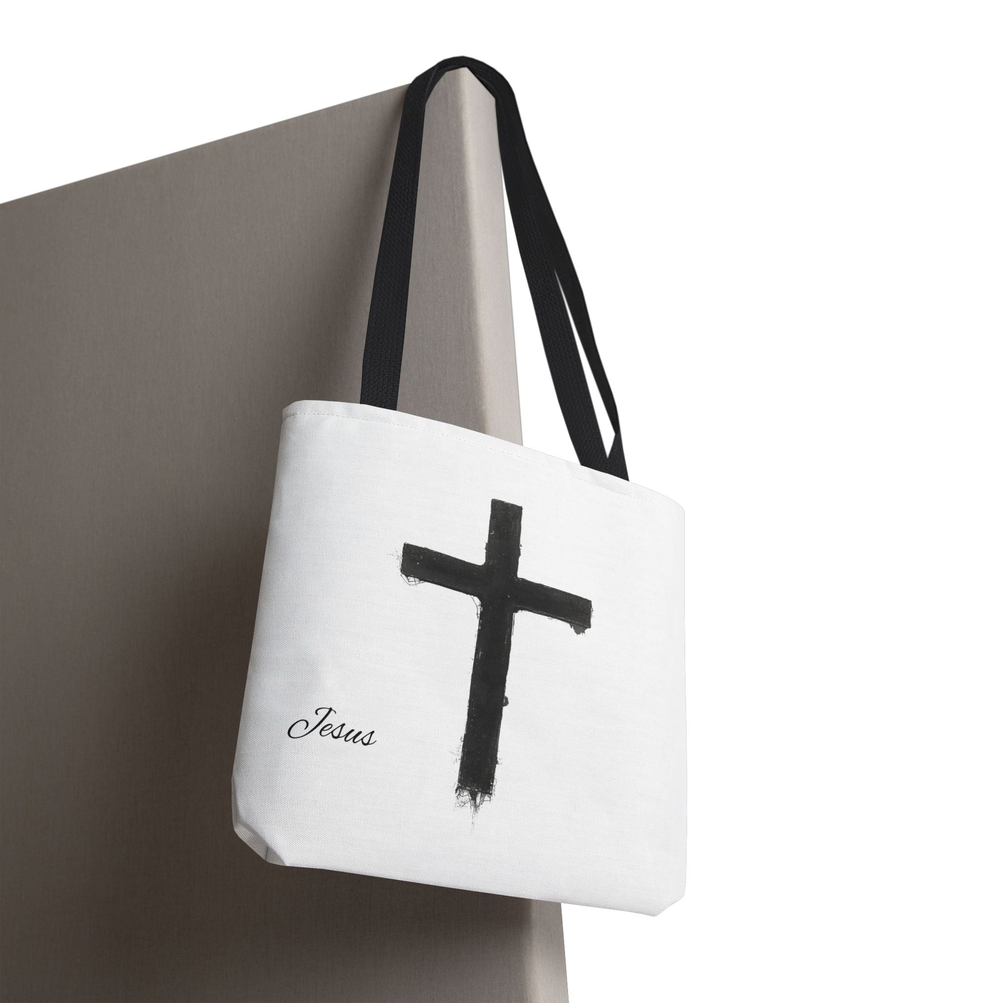 Religious Tote Bag - Black Brushstroke Cross “Little Cross of Hope”