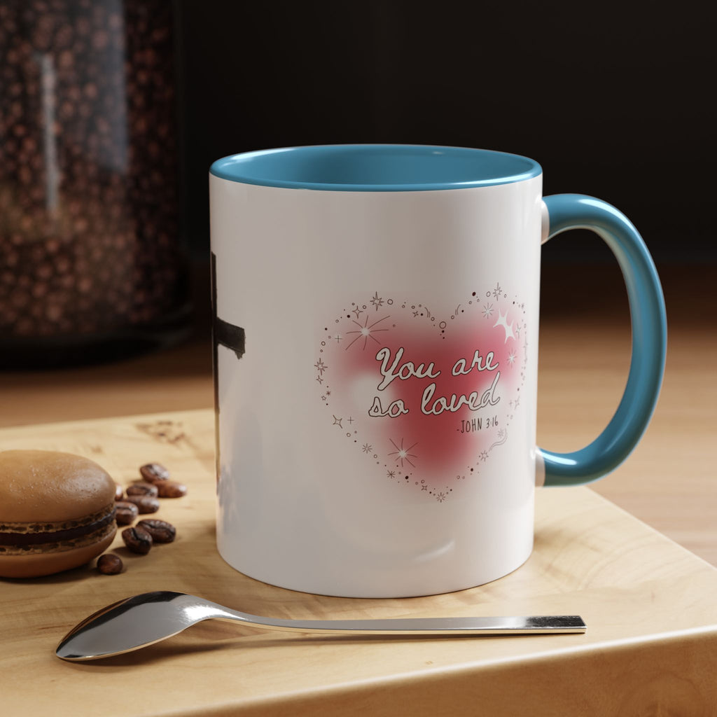 Christian Coffee Mug — 'You Are So Loved' Heart Design (Cross Accent)