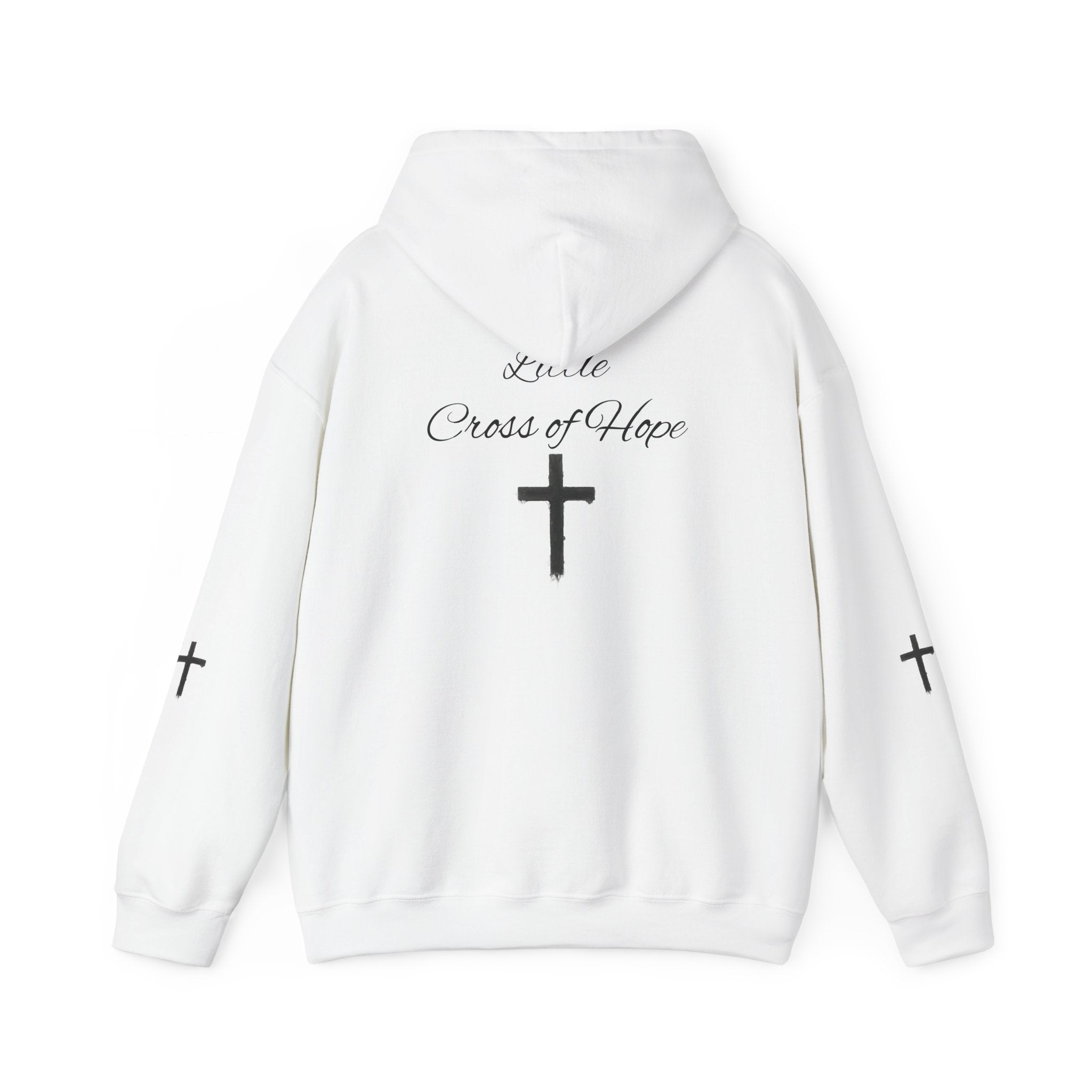 Cross of Hope Hoodie — Minimal Christian Cross Pullover with "Cross of Hope" Back Text