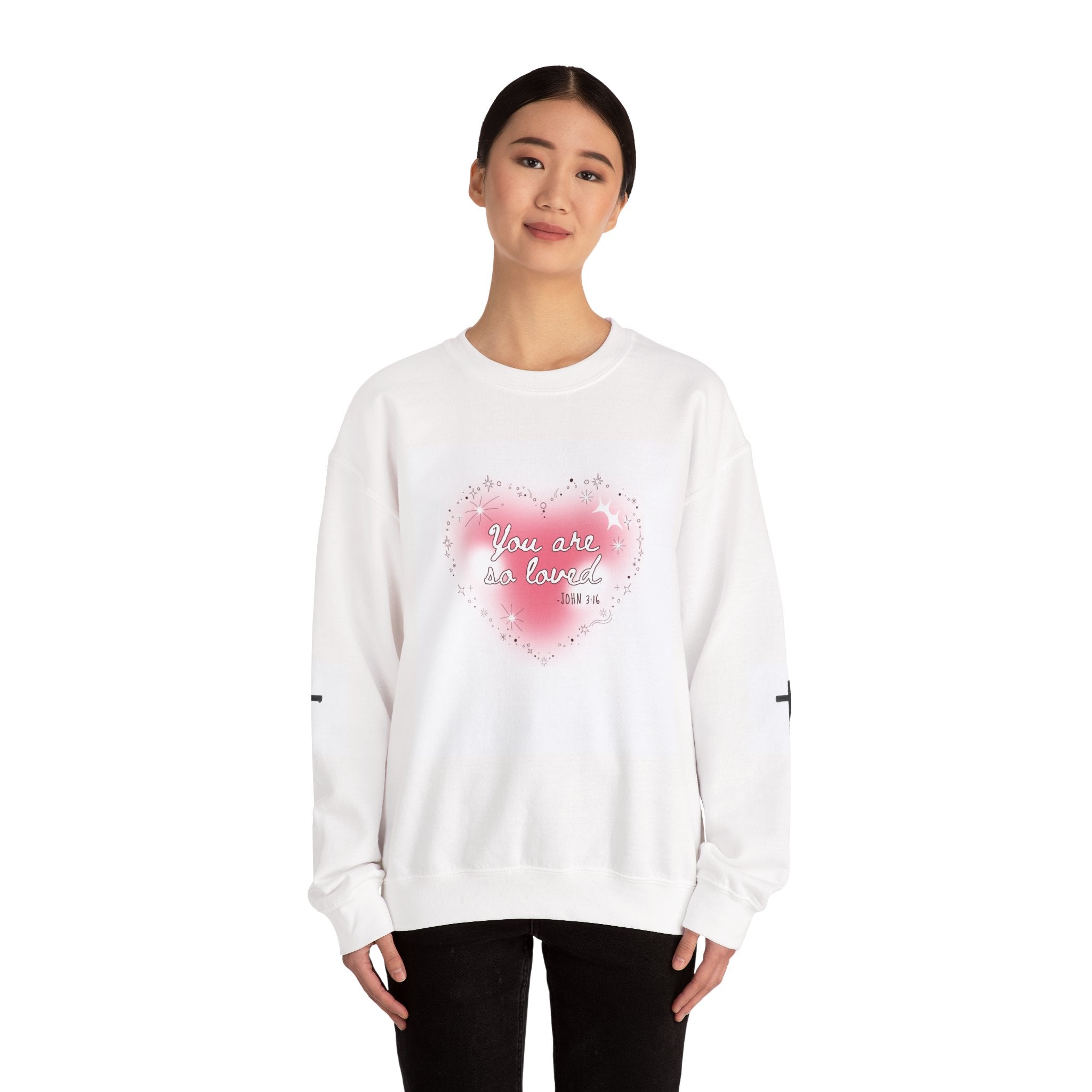 You Are Loved heart design Sweatshirt | Scripture John 3:16 crewneck