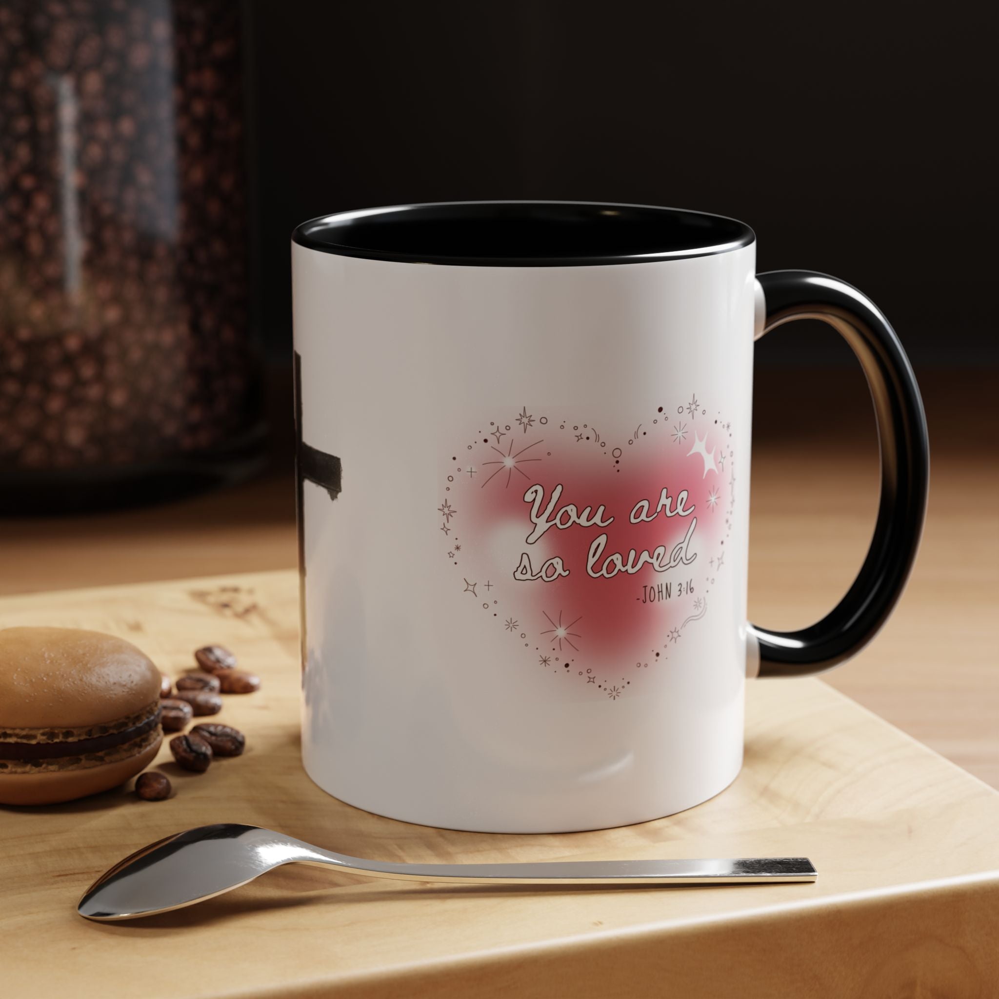 Christian Coffee Mug — 'You Are So Loved' Heart Design (Cross Accent)