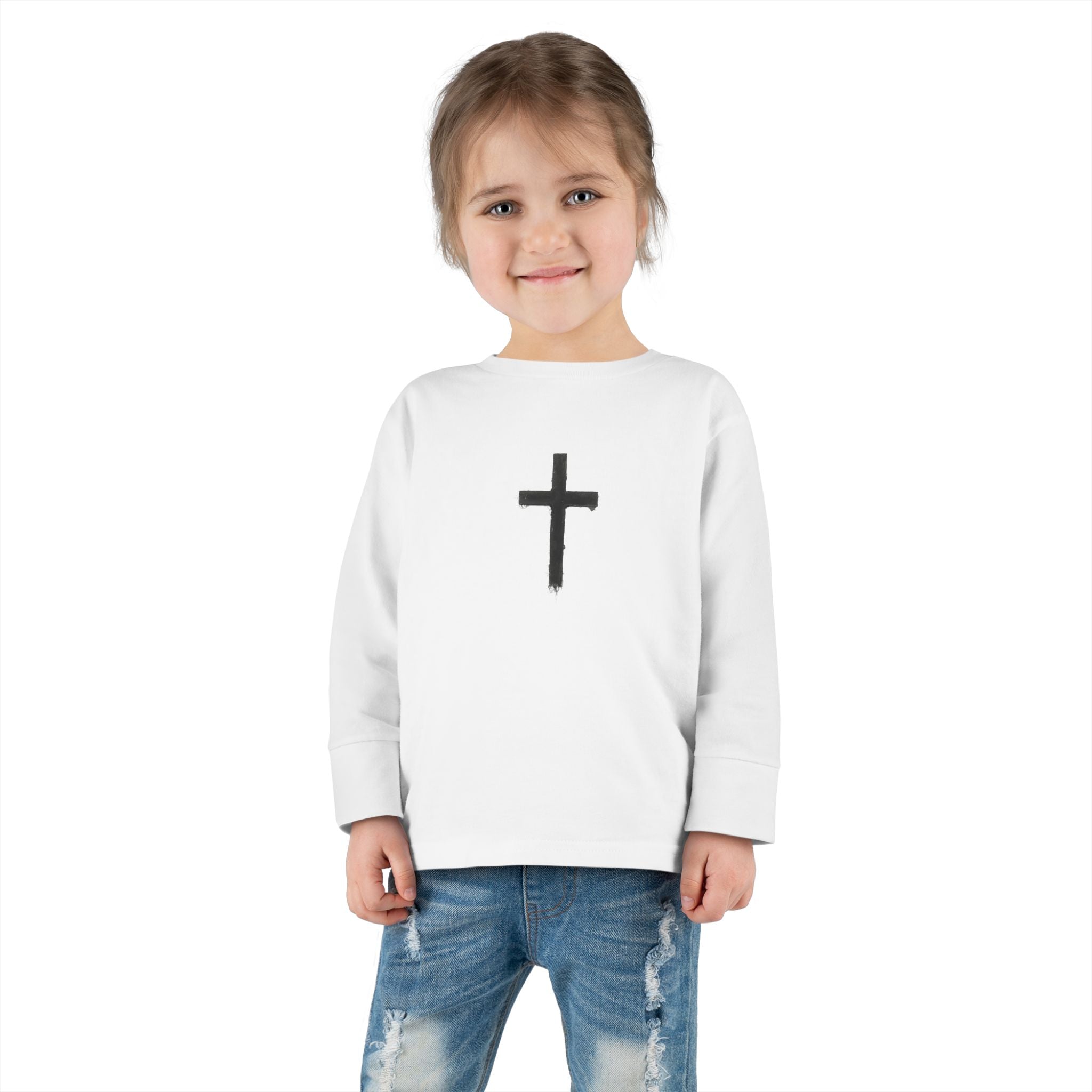 Toddler Long Sleeve Tee — Minimal Cross "Child of God" Religious Shirt