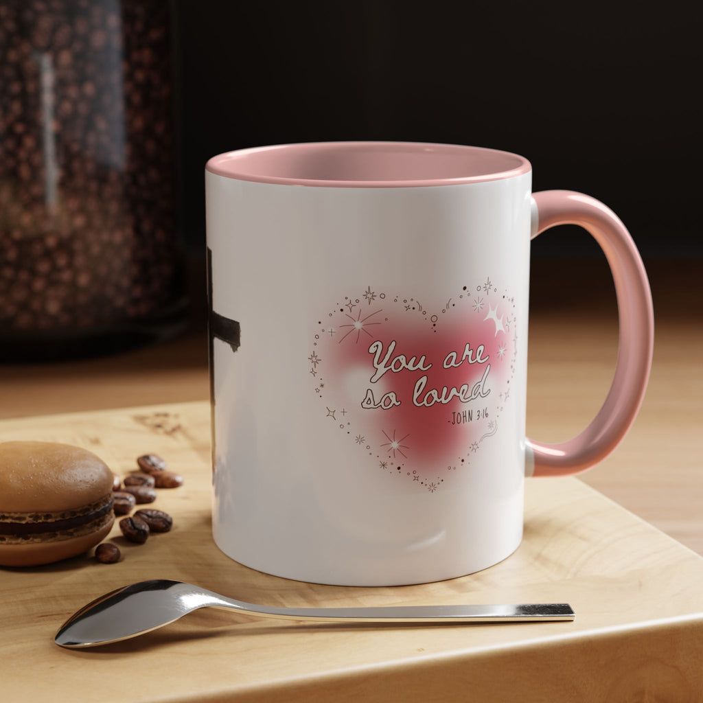 Christian Coffee Mug — 'You Are So Loved' Heart Design (Cross Accent)