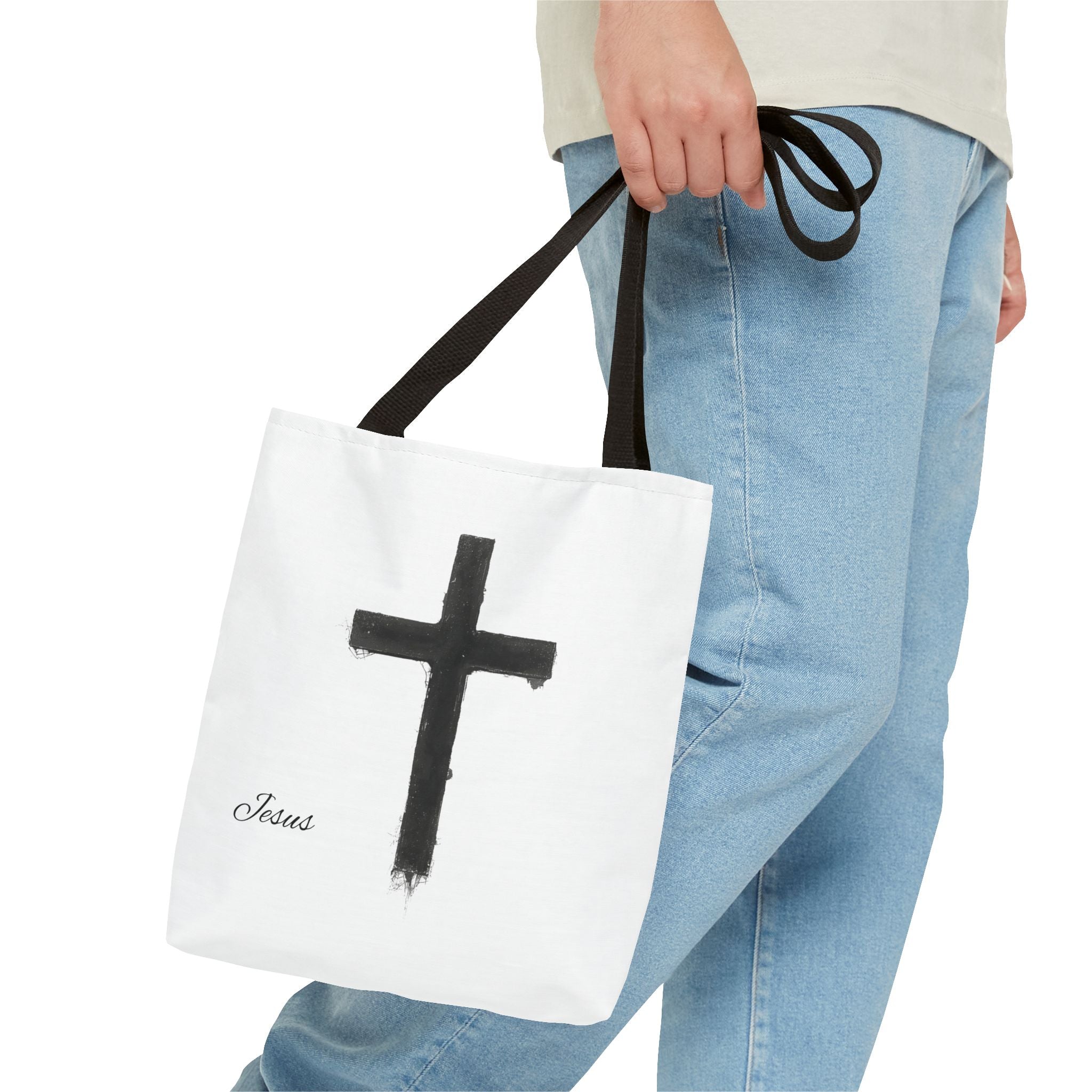 Religious Tote Bag - Black Brushstroke Cross “Little Cross of Hope”