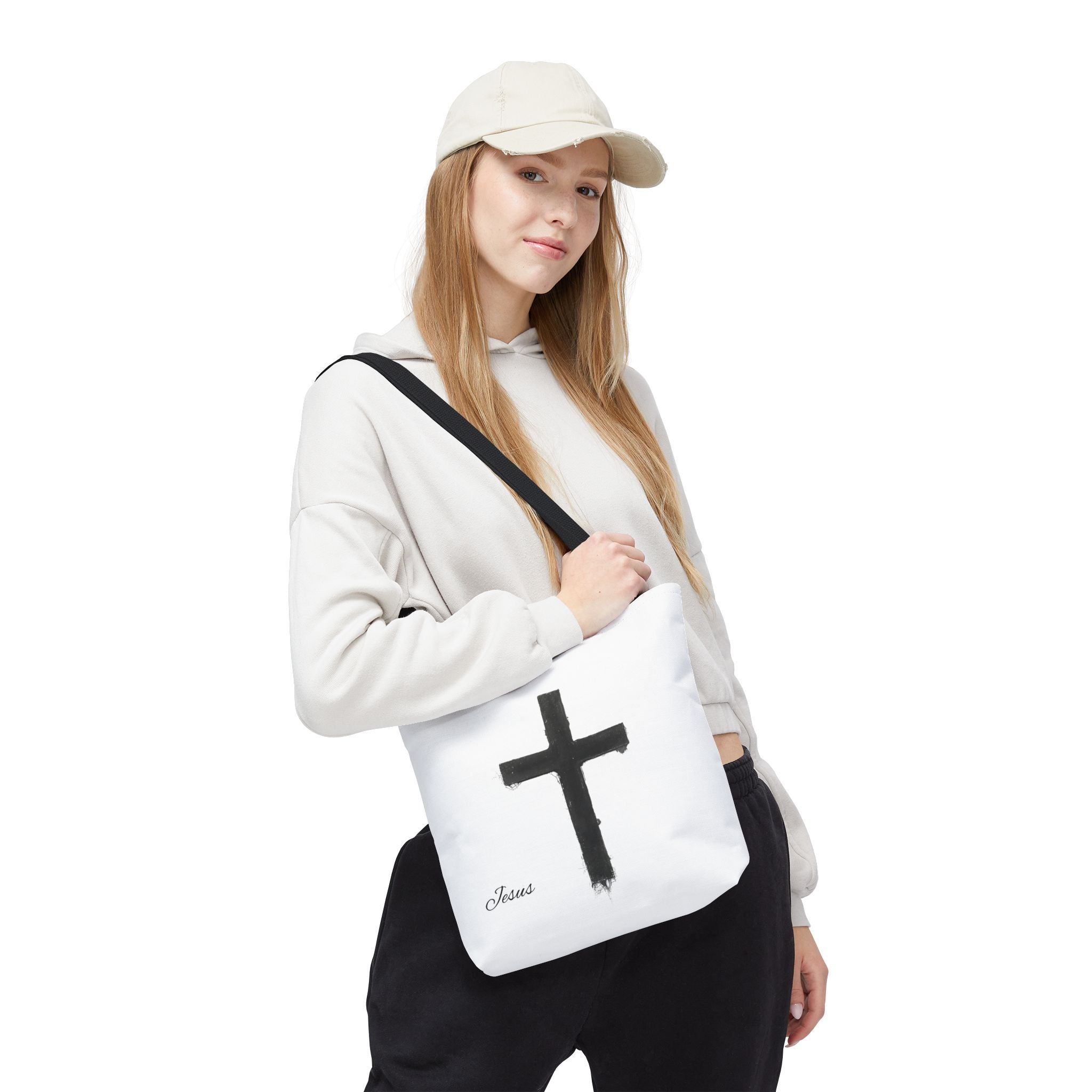 Religious Tote Bag - Black Brushstroke Cross “Little Cross of Hope”