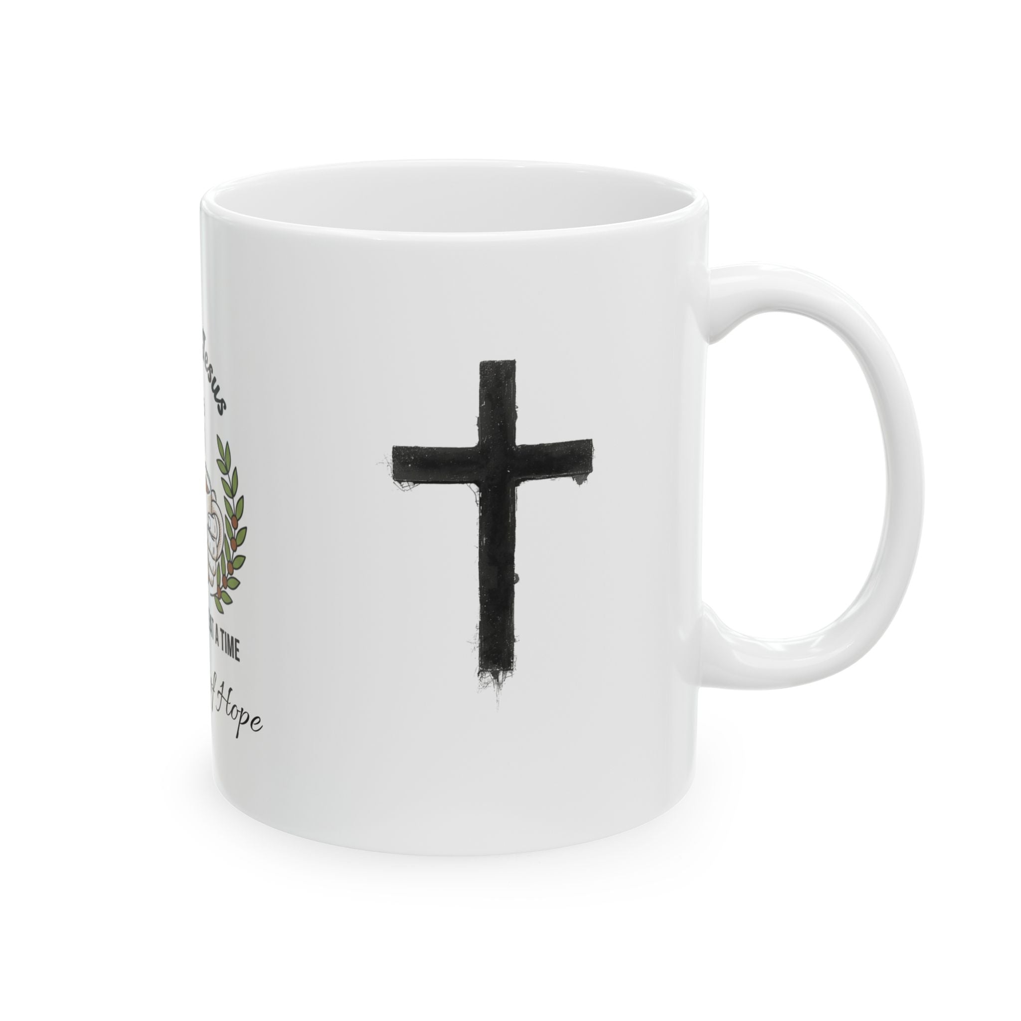 Helping Jesus Coffee Mug — "One Cup of Coffee at a Time" Inspirational Christian Gift (11oz, 15oz)
