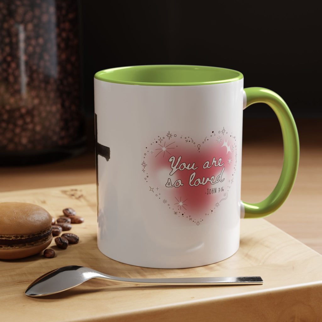 Christian Coffee Mug — 'You Are So Loved' Heart Design (Cross Accent)